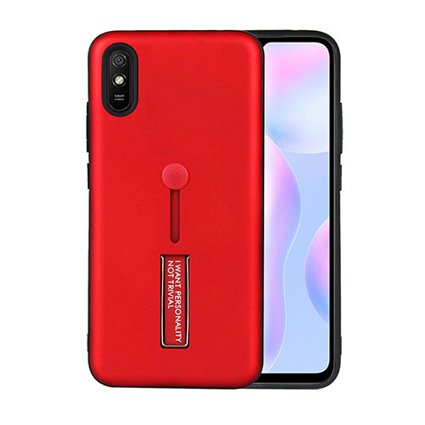 Funda Bumper Silicona y Plastico Mate Carcasa con Soporte R05 para Xiaomi Redmi 9i Rojo