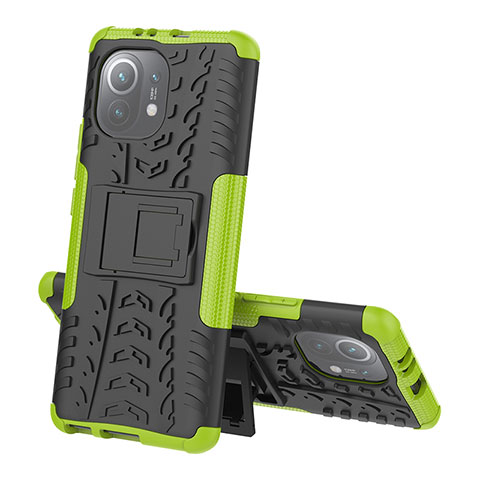 Funda Bumper Silicona y Plastico Mate Carcasa con Soporte R07 para Xiaomi Mi 11 Lite 4G Verde