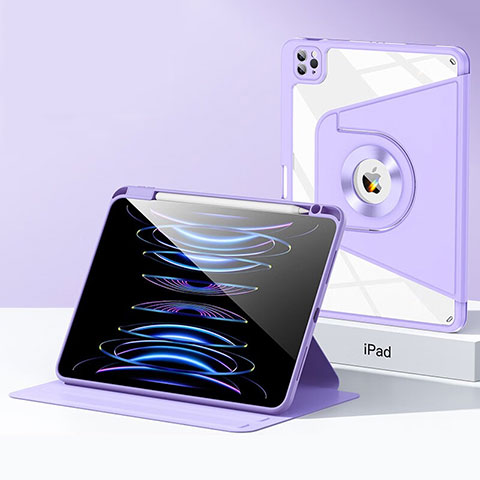 Funda Bumper Silicona y Plastico Mate Carcasa con Soporte S01 para Apple iPad Pro 12.9 (2020) Morado