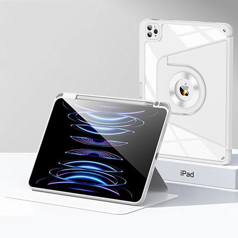 Funda Bumper Silicona y Plastico Mate Carcasa con Soporte S01 para Apple iPad Pro 12.9 (2021) Blanco
