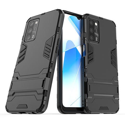 Funda Bumper Silicona y Plastico Mate Carcasa con Soporte T01 para Oppo A55 5G Negro