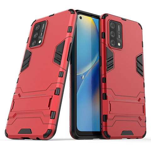 Funda Bumper Silicona y Plastico Mate Carcasa con Soporte T01 para Oppo A95 4G Rojo