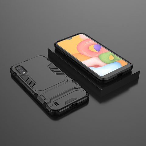 Funda Bumper Silicona y Plastico Mate Carcasa con Soporte T01 para Samsung Galaxy A01 SM-A015 Negro