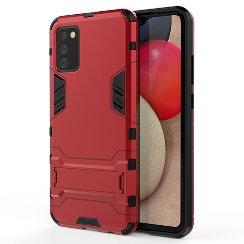 Funda Bumper Silicona y Plastico Mate Carcasa con Soporte T01 para Samsung Galaxy A03s Rojo