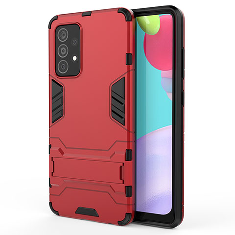 Funda Bumper Silicona y Plastico Mate Carcasa con Soporte T01 para Samsung Galaxy A52 4G Rojo