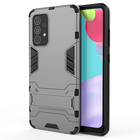 Funda Bumper Silicona y Plastico Mate Carcasa con Soporte T01 para Samsung Galaxy A52 5G Gris