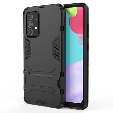 Funda Bumper Silicona y Plastico Mate Carcasa con Soporte T01 para Samsung Galaxy A52s 5G Negro