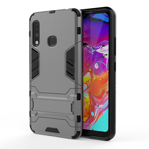 Funda Bumper Silicona y Plastico Mate Carcasa con Soporte T01 para Samsung Galaxy A70E Gris