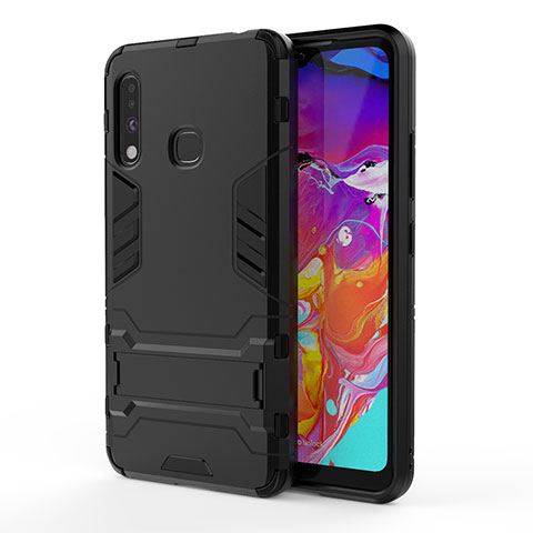 Funda Bumper Silicona y Plastico Mate Carcasa con Soporte T01 para Samsung Galaxy A70E Negro