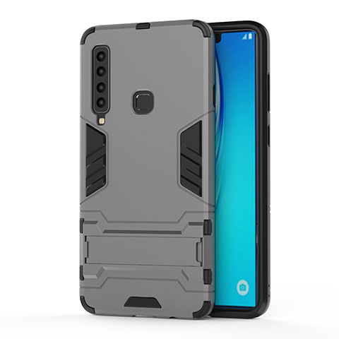 Funda Bumper Silicona y Plastico Mate Carcasa con Soporte T01 para Samsung Galaxy A9s Gris