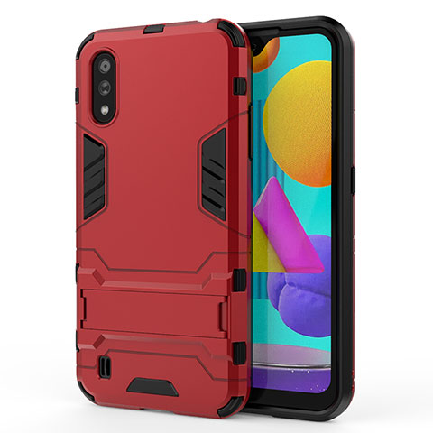 Funda Bumper Silicona y Plastico Mate Carcasa con Soporte T01 para Samsung Galaxy M01 Rojo