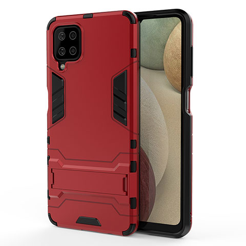 Funda Bumper Silicona y Plastico Mate Carcasa con Soporte T01 para Samsung Galaxy M12 Rojo