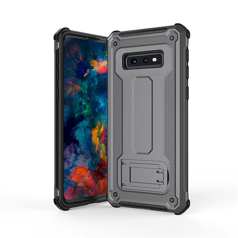 Funda Bumper Silicona y Plastico Mate Carcasa con Soporte T01 para Samsung Galaxy S10e Gris