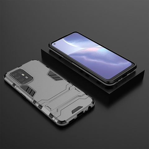 Funda Bumper Silicona y Plastico Mate Carcasa con Soporte T02 para Oppo A95 5G Gris