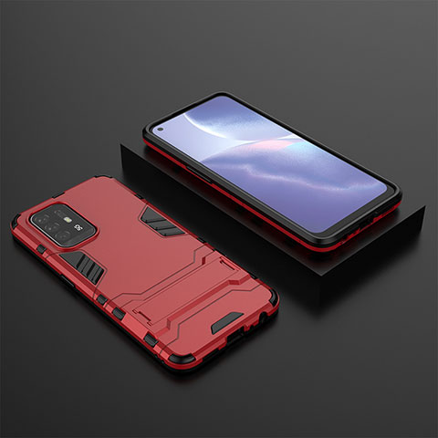 Funda Bumper Silicona y Plastico Mate Carcasa con Soporte T02 para Oppo A95 5G Rojo