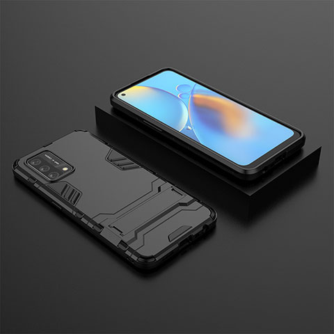 Funda Bumper Silicona y Plastico Mate Carcasa con Soporte T02 para Oppo F19 Negro