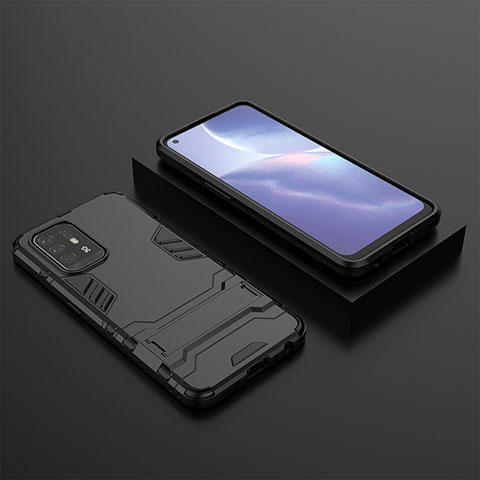 Funda Bumper Silicona y Plastico Mate Carcasa con Soporte T02 para Oppo F19 Pro+ Plus 5G Negro