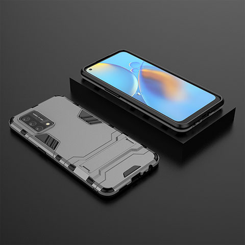 Funda Bumper Silicona y Plastico Mate Carcasa con Soporte T02 para Oppo Reno6 Lite Gris