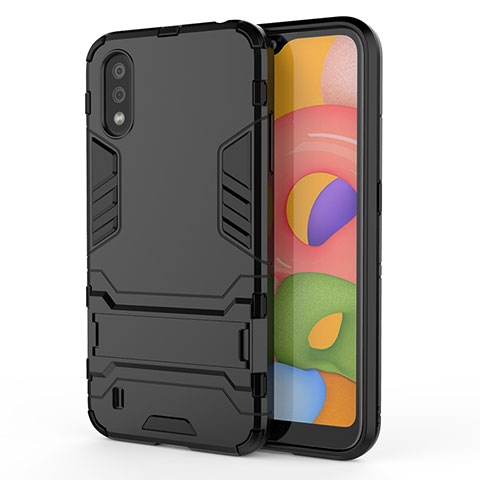 Funda Bumper Silicona y Plastico Mate Carcasa con Soporte T02 para Samsung Galaxy A01 SM-A015 Negro