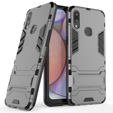 Funda Bumper Silicona y Plastico Mate Carcasa con Soporte T02 para Samsung Galaxy A10s Gris