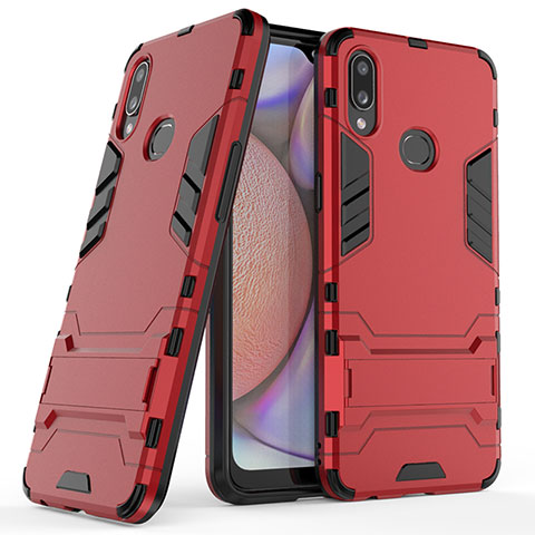 Funda Bumper Silicona y Plastico Mate Carcasa con Soporte T02 para Samsung Galaxy A10s Rojo