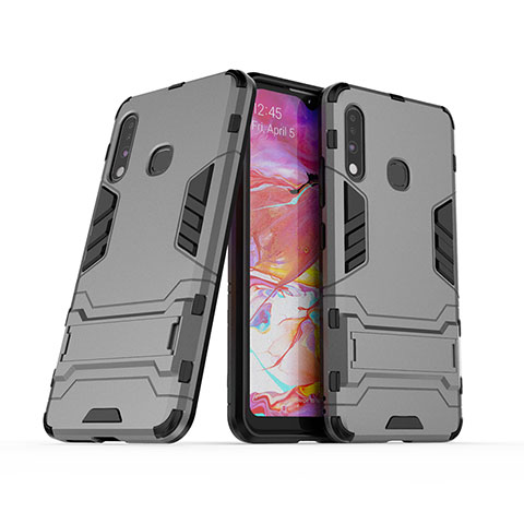 Funda Bumper Silicona y Plastico Mate Carcasa con Soporte T02 para Samsung Galaxy A70E Gris