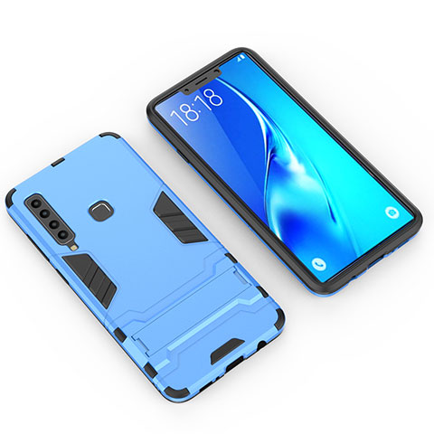 Funda Bumper Silicona y Plastico Mate Carcasa con Soporte T02 para Samsung Galaxy A9 (2018) A920 Azul Cielo
