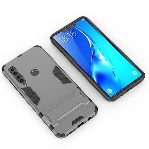 Funda Bumper Silicona y Plastico Mate Carcasa con Soporte T02 para Samsung Galaxy A9 Star Pro Gris