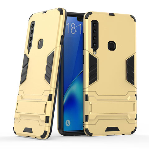 Funda Bumper Silicona y Plastico Mate Carcasa con Soporte T03 para Samsung Galaxy A9 Star Pro Oro