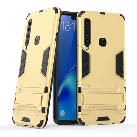Funda Bumper Silicona y Plastico Mate Carcasa con Soporte T03 para Samsung Galaxy A9s Oro