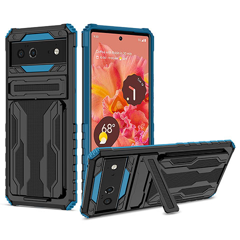 Funda Bumper Silicona y Plastico Mate Carcasa con Soporte YF1 para Google Pixel 6 5G Azul