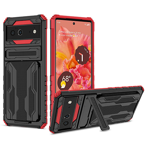 Funda Bumper Silicona y Plastico Mate Carcasa con Soporte YF1 para Google Pixel 6 5G Rojo