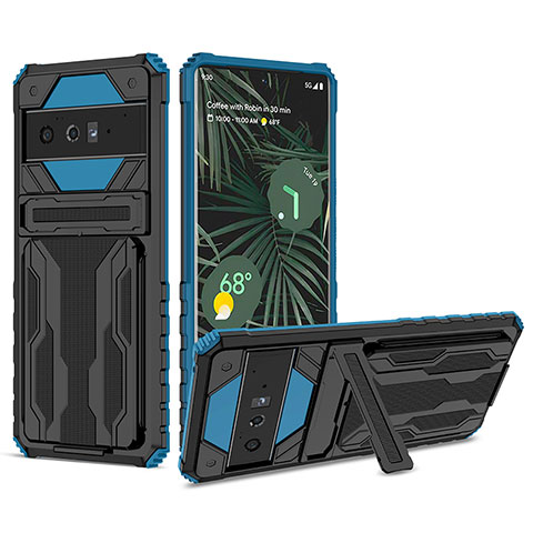 Funda Bumper Silicona y Plastico Mate Carcasa con Soporte YF1 para Google Pixel 6 Pro 5G Azul