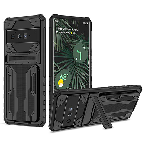 Funda Bumper Silicona y Plastico Mate Carcasa con Soporte YF1 para Google Pixel 6 Pro 5G Negro