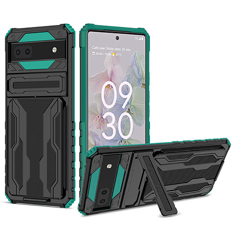 Funda Bumper Silicona y Plastico Mate Carcasa con Soporte YF1 para Google Pixel 6a 5G Verde