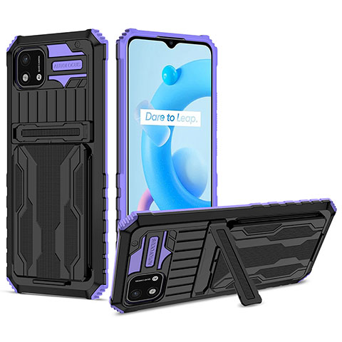 Funda Bumper Silicona y Plastico Mate Carcasa con Soporte YF1 para Realme C11 (2021) Morado