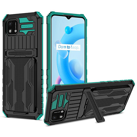 Funda Bumper Silicona y Plastico Mate Carcasa con Soporte YF1 para Realme C20 Verde