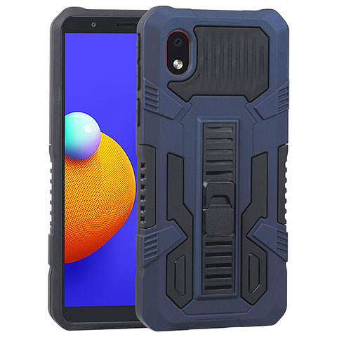 Funda Bumper Silicona y Plastico Mate Carcasa con Soporte YF1 para Samsung Galaxy A01 Core Azul