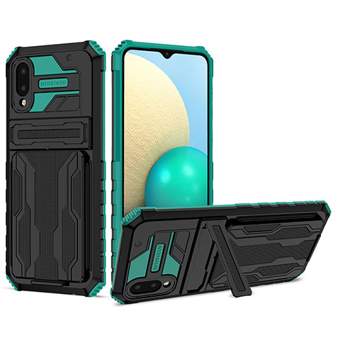 Funda Bumper Silicona y Plastico Mate Carcasa con Soporte YF1 para Samsung Galaxy A02 Verde