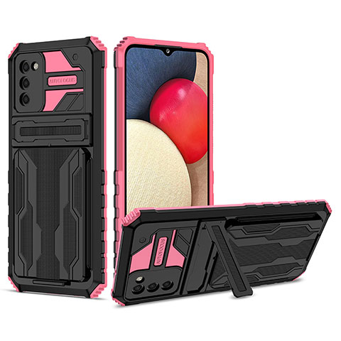 Funda Bumper Silicona y Plastico Mate Carcasa con Soporte YF1 para Samsung Galaxy A02s Rosa