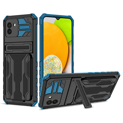 Funda Bumper Silicona y Plastico Mate Carcasa con Soporte YF1 para Samsung Galaxy A03 Azul