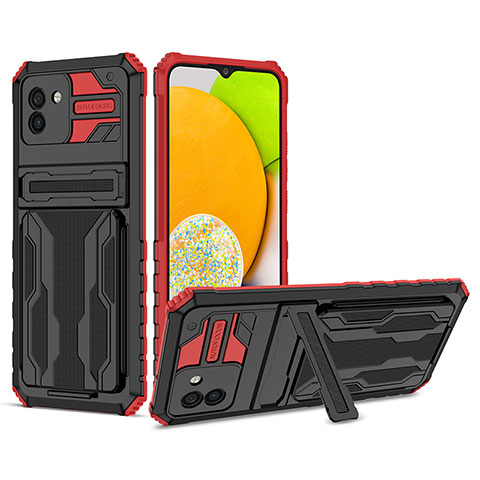 Funda Bumper Silicona y Plastico Mate Carcasa con Soporte YF1 para Samsung Galaxy A03 Rojo