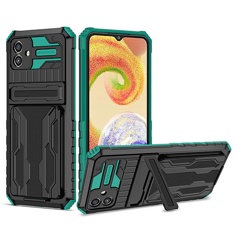 Funda Bumper Silicona y Plastico Mate Carcasa con Soporte YF1 para Samsung Galaxy A04 4G Verde