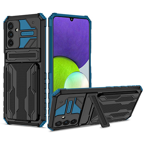 Funda Bumper Silicona y Plastico Mate Carcasa con Soporte YF1 para Samsung Galaxy A04s Azul