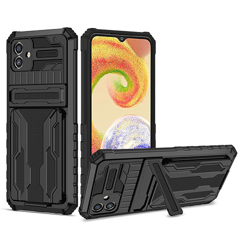 Funda Bumper Silicona y Plastico Mate Carcasa con Soporte YF1 para Samsung Galaxy A05 Negro