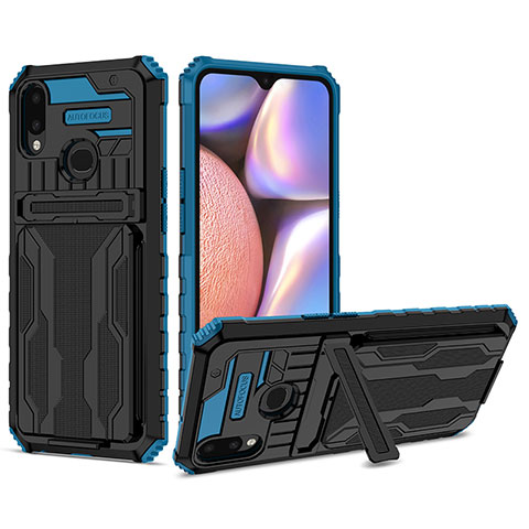 Funda Bumper Silicona y Plastico Mate Carcasa con Soporte YF1 para Samsung Galaxy A10s Azul