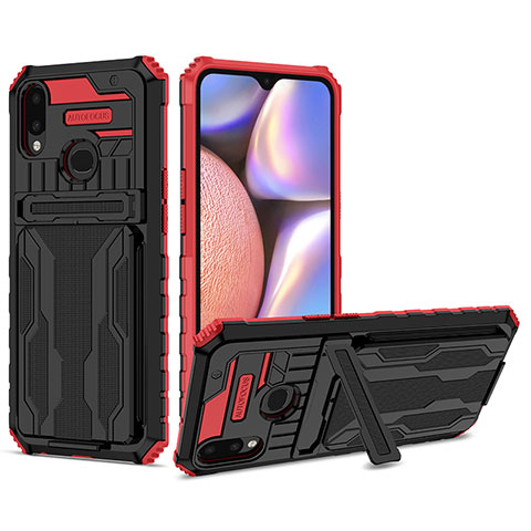 Funda Bumper Silicona y Plastico Mate Carcasa con Soporte YF1 para Samsung Galaxy A10s Rojo