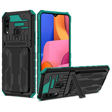 Funda Bumper Silicona y Plastico Mate Carcasa con Soporte YF1 para Samsung Galaxy A20s Verde