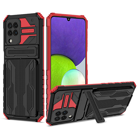 Funda Bumper Silicona y Plastico Mate Carcasa con Soporte YF1 para Samsung Galaxy A22 4G Rojo