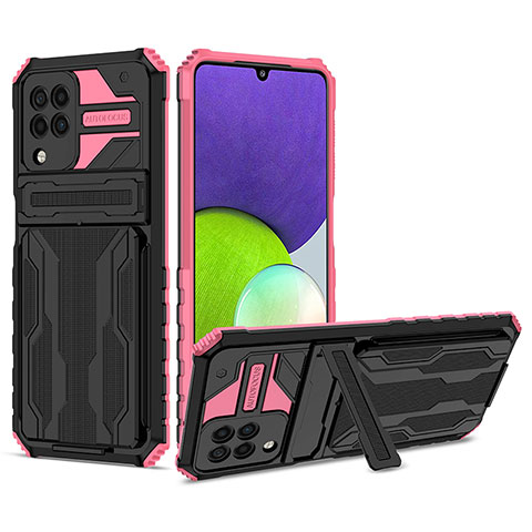 Funda Bumper Silicona y Plastico Mate Carcasa con Soporte YF1 para Samsung Galaxy A22 4G Rosa